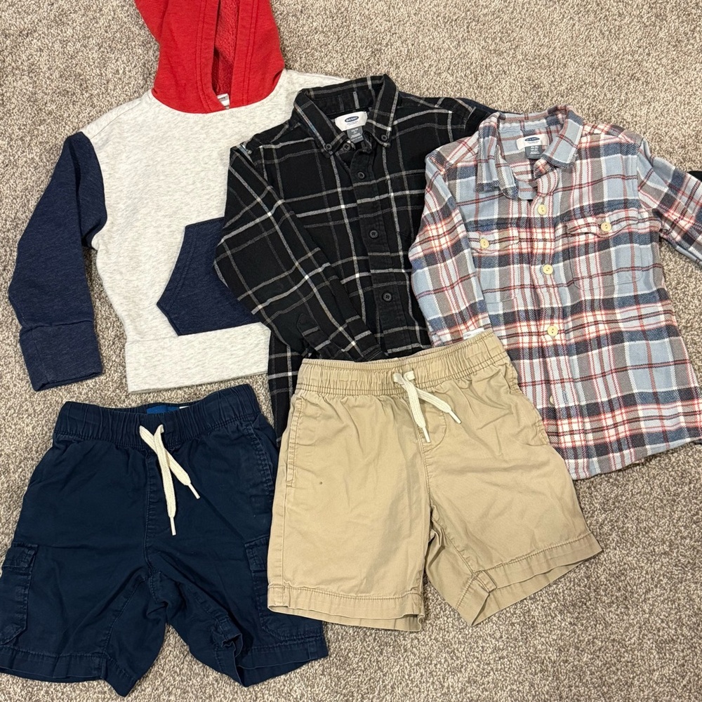 Old Navy Boys XS (5T) Bundle Lot 5 Pc | Hoodie Sweatshirt Plaid Shirts + Shorts